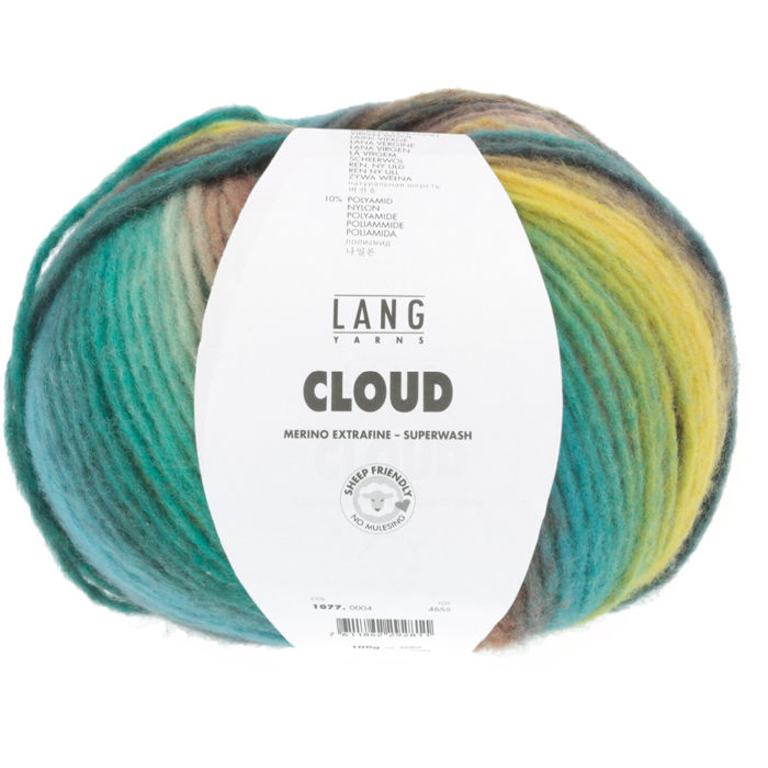Lang Yarns Cloud chunky merino inneholder 90% Virgin wool (Merino extrafine – mulesing free) 10% Nylon Superwash. Garn lengde 260m / 100g. Strikkefasthet: 13 masker og 20 omganger på pinne 7 = 10 cm. Her i fargen 04.